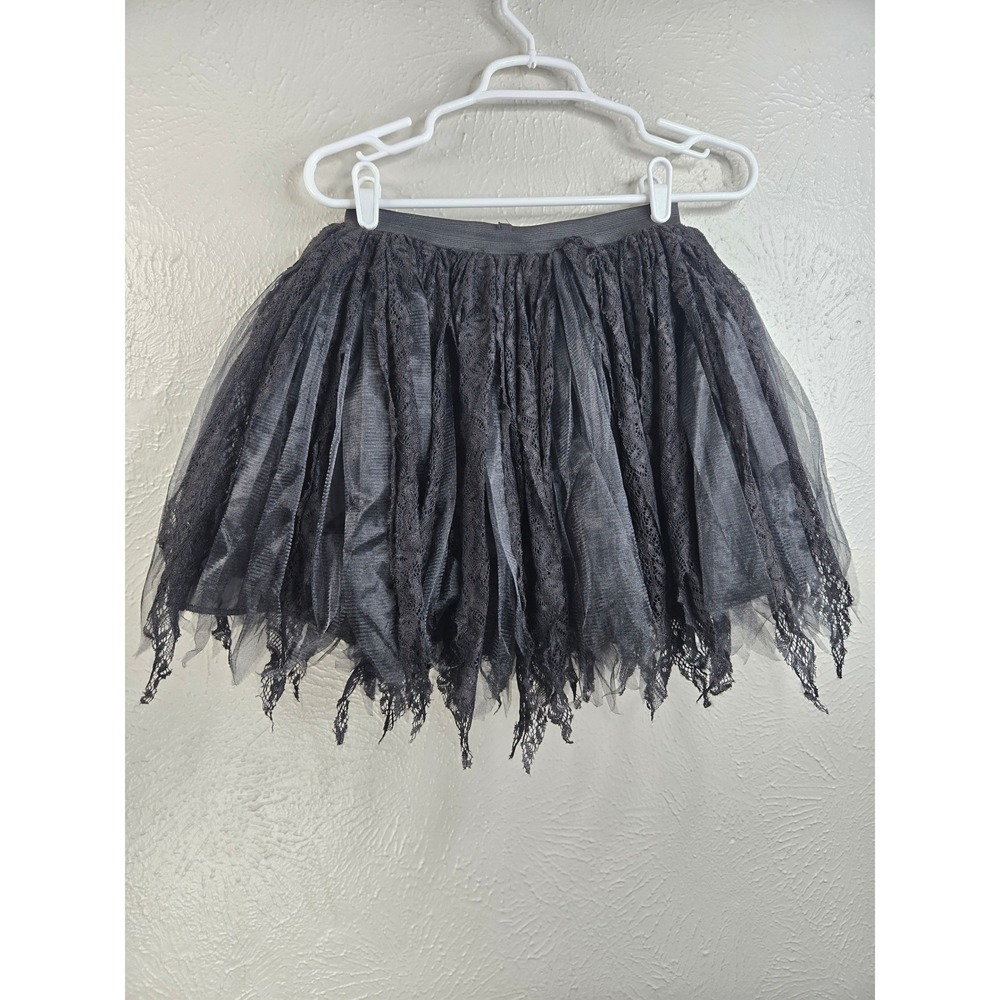 Tulle Lace Tutu Mini Skirt Sz L Black Layered Mesh Whimsygoth Gothic Fairygrunge